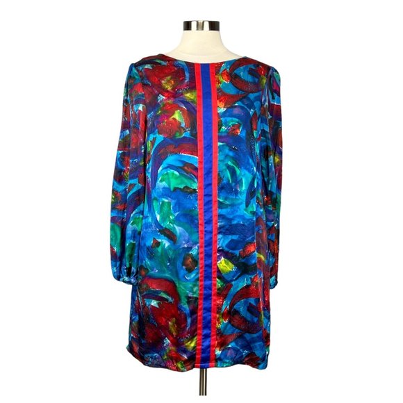 by Smith Womens Silk Watercolor Shift Dress Blue Red Artistic size Medium - Picture 1 of 12